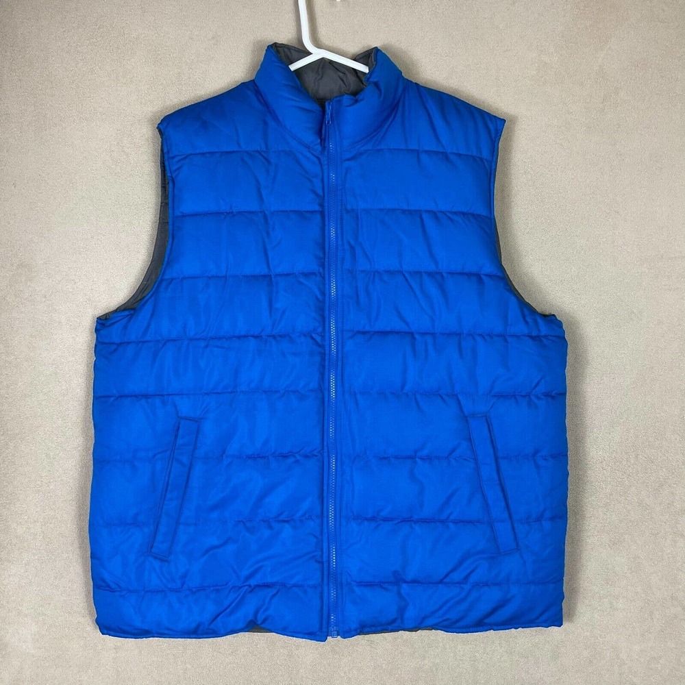Gap Vest Adult 2XL Blue Bodywarmer Plaid Full Zip Pocket Mock Neck Mens